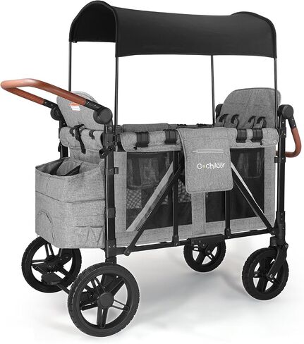 عربة عربة من النخبة ذات 4 مقاعد ل 2-4 أطفال ، طية واحدة ، مقاعد عالية مع 5 نقاط تسخير ، مقبض قابلة للتعديل ومظلة ، رمادي داكن in Saudi Arabia