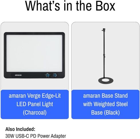 amaran Verge Edge-Lit LED Panel Light Flicker-Free (Charcoal, US) Bundle with Base Stand (2 Items) in Saudi Arabia
