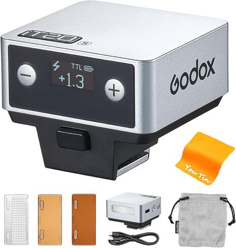 Godox Iflash It20 S TTL Mini Camera Flash-700+ وميض ، إعادة تدوير 1.5S ، 6 مستويات (1/32-1/1 طاقة) ، بطارية ليثيوم مدمجة ، ناشر ومغناطيسي مرشحات ، متوافقة مع كاميرات Sony (الفضة) in Kuwait