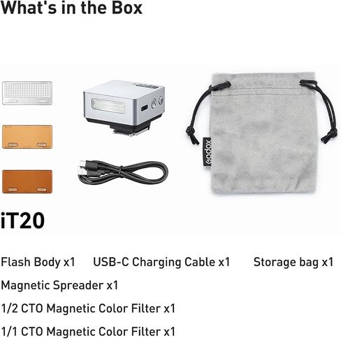 Godox Iflash It20 S TTL Mini Camera Flash-700+ وميض ، إعادة تدوير 1.5S ، 6 مستويات (1/32-1/1 طاقة) ، بطارية ليثيوم مدمجة ، ناشر ومغناطيسي مرشحات ، متوافقة مع كاميرات Sony (الفضة) in Kuwait