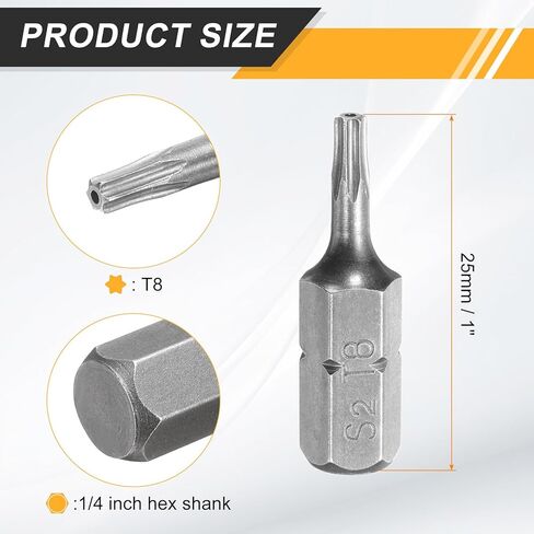 Harfington 5pcs T8 Torx screwdriver بت 1/4 "Hex Shank 25mm/1" S2 Steel Star 6 Point Hex Security Security Scread Bits with Hole for Impact in Saudi Arabia