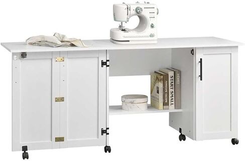 Pemberly Row Contemporary Wood Sewing Craft Table in Soft White in Kuwait