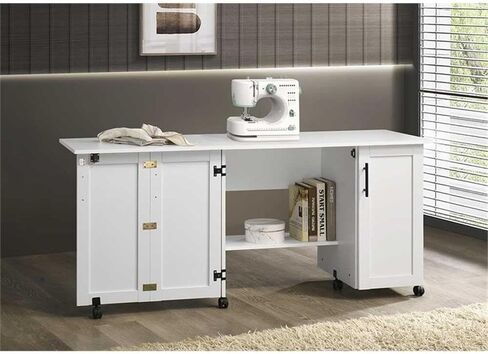 Pemberly Row Contemporary Wood Sewing Craft Table in Soft White in Kuwait
