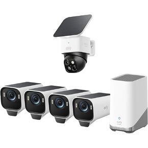 eufy security eufycam s3 pro 4-cam kit + solocam s340 ، الكاميرا الشمسية اللاسلكية في الهواء الطلق ، رؤية ليلية maxcolor ، كاميرا أمان 4K مع لوحة شمسية ، مراقبة 360 درجة. in Kuwait