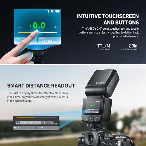 Godox V480 F V480-F TTL Flash for Fujifilm, 2.4G Wireless Speedlite Fuji HSS 1/8000s, 650 Full Power Flashes, Li-ion Battery,Smart Distance Readout, with Godox X3F TTL Wireless Flash Trigger in Saudi Arabia