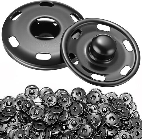 100 Sets Sew-On Snap Buttons 19 mm Metal Fastener Buttons Press Studs Buttons for Sewing Jeans Clothing, Gun Black, Silver in Saudi Arabia