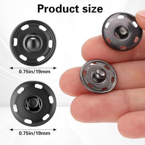 100 Sets Sew-On Snap Buttons 19 mm Metal Fastener Buttons Press Studs Buttons for Sewing Jeans Clothing, Gun Black, Silver in Saudi Arabia