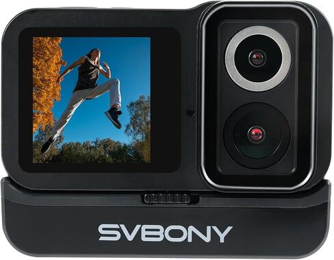 SVBony SVGO (2nd) كاميرا الحركة 4K 30 إطارًا في الثانية ، كاميرا مقاومة للماء للليل/الإضاءة المنخفضة ، F2.0/F1.4 كاميرا عمل عدسة مزدوجة ، 145 درجة FOV ، شاشة IPS مزدوجة للسفر ، VLOG in Kuwait
