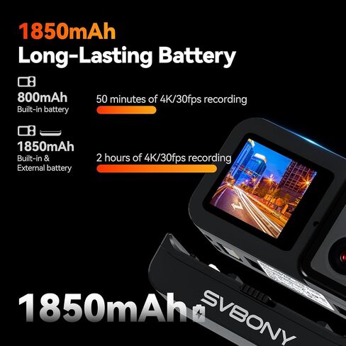 SVBony SVGO (2nd) كاميرا الحركة 4K 30 إطارًا في الثانية ، كاميرا مقاومة للماء للليل/الإضاءة المنخفضة ، F2.0/F1.4 كاميرا عمل عدسة مزدوجة ، 145 درجة FOV ، شاشة IPS مزدوجة للسفر ، VLOG in Kuwait