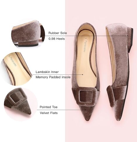 C.Paravano Women's Flats Velvet Pointed Toe Flats Slip-On Casual Work Shoes for Daily Wear Comfortable Stylish Ballet Flats in Saudi Arabia