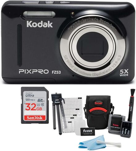 Kodak Pixpro Friendly Zoom FZ53 Digital Camera (Black) مع حزمة الملحقات وبطاقة الذاكرة (3 عناصر) in Kuwait