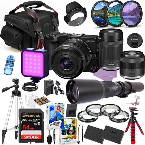 Canon EOS R50 V Mirrorless Camera with 14-30mm & 55-210mm Lens Bundle + Premium Accessory Package Including 500mm Telephoto, 64GB Memory, LED Light, Photo-Video Software & More (37 Pieces) (Renewed) in Saudi Arabia