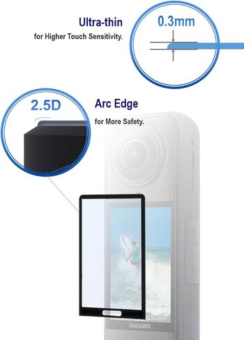 [2PCS شاشة واقي لشاشة Insta360 X5/X4 LCD Camera 360 Action ، الزجاج المقسى لـ Insta 360 × 5/× 4،9H ، مضاد للخلع ، مضاد للربطة ، سهلة التثبيت in Kuwait