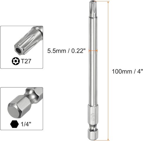 Harfington 10pcs T27 Security Torx Bit 1/4 "Hex Shank 4" Long S2 Steel Theretic Tarnetar Star Bits Bits Sucpecldriver Torx مع ثقب لقطع حفر السائق ، قم بإزالة مسامير التثبيت in Kuwait