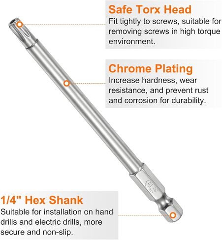 Harfington 10pcs T27 Security Torx Bit 1/4 "Hex Shank 4" Long S2 Steel Theretic Tarnetar Star Bits Bits Sucpecldriver Torx مع ثقب لقطع حفر السائق ، قم بإزالة مسامير التثبيت in Kuwait
