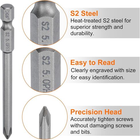 #1 Phillips Screwdriver Bit PH1 1/4" Hex Shank 3.15" (80mm) Long Magnetic S2 Steel Industrial Grade Screw Driver Bit Cross Head Electric Drill Bits 0.197" (5mm) Rod in Saudi Arabia