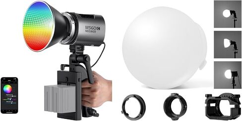 NEEWER MS60C RGBWW LED Video Light 2.4G/APP Control with CRS6 Softbox Diffusion Dome, 65W Metal Mini RGB COB Continuous Output Lighting Bowens Mount Handheld Spotlight in Saudi Arabia