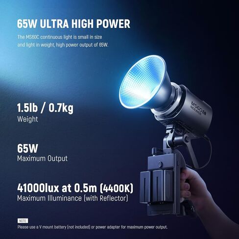 NEEWER MS60C RGBWW LED Video Light 2.4G/APP Control with CRS6 Softbox Diffusion Dome, 65W Metal Mini RGB COB Continuous Output Lighting Bowens Mount Handheld Spotlight in Saudi Arabia