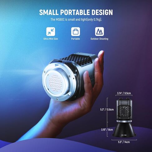 NEEWER MS60C RGBWW LED Video Light 2.4G/APP Control with CRS6 Softbox Diffusion Dome, 65W Metal Mini RGB COB Continuous Output Lighting Bowens Mount Handheld Spotlight in Saudi Arabia