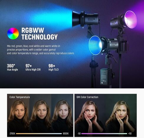 NEEWER MS60C RGBWW LED Video Light 2.4G/APP Control with CRS6 Softbox Diffusion Dome, 65W Metal Mini RGB COB Continuous Output Lighting Bowens Mount Handheld Spotlight in Saudi Arabia