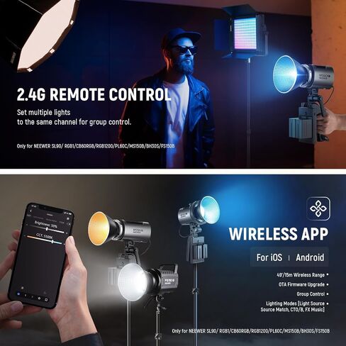 NEEWER MS60C RGBWW LED Video Light 2.4G/APP Control with CRS6 Softbox Diffusion Dome, 65W Metal Mini RGB COB Continuous Output Lighting Bowens Mount Handheld Spotlight in Saudi Arabia
