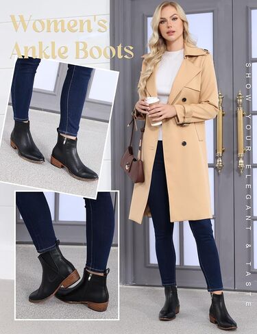 Women's Ankle Boots Mid-height Heels Chelsea Zipper Dressy Booties in Saudi Arabia