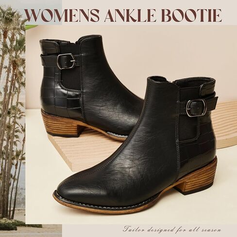 Women's Ankle Boots Mid-height Heels Chelsea Zipper Dressy Booties in Saudi Arabia