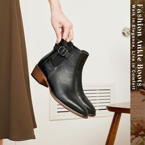 Women's Ankle Boots Mid-height Heels Chelsea Zipper Dressy Booties in Saudi Arabia