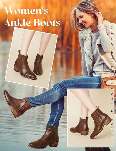 Women's Ankle Boots Mid-height Heels Chelsea Zipper Dressy Booties in Saudi Arabia