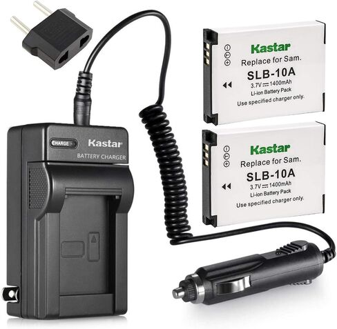 Kastar Battery (x2) & Travel Charger Kit for Samsung SLB-10A و EA-SLB10A و Samsung EX2F HZ15W SL420 SL620 SL820 WB150F WB250 WB250F WB350F WB750 W800 WB800F WB850F WB1 in Saudi Arabia