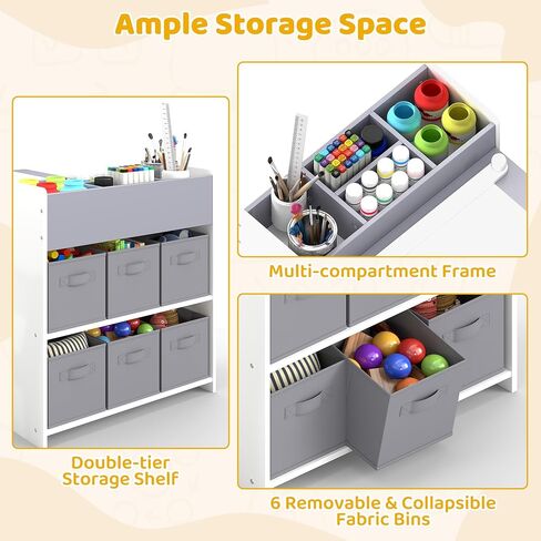 Kids Art Table and Chair Set, Craft and Play Wood Activity Table with Storage Bins and Paper Roll, Toddler Desk for Playroom/Nursery/Home, Kids Table and Chairs Set for Drawing/Learning/Read in Saudi Arabia