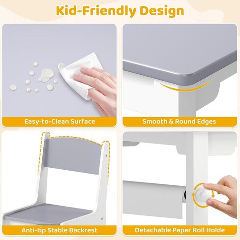 Kids Art Table and Chair Set, Craft and Play Wood Activity Table with Storage Bins and Paper Roll, Toddler Desk for Playroom/Nursery/Home, Kids Table and Chairs Set for Drawing/Learning/Read in Saudi Arabia