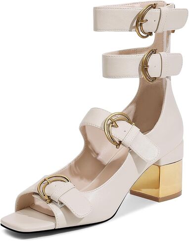 LOCERICH Womens Heeled Sandals Chunky Block Heels Open Toe Strappy Comfortable Ankle Strap Gold Low Heel Dress Shoes for Women in Kuwait