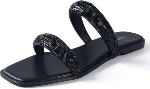 Sparkly Rhinestone Sandals for Women Bling Flat Sandals Dressy Glitter Sparkle Cute Strap Summer Slide Sandals for Dress Wedding Bridesmaid in Kuwait