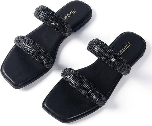 Sparkly Rhinestone Sandals for Women Bling Flat Sandals Dressy Glitter Sparkle Cute Strap Summer Slide Sandals for Dress Wedding Bridesmaid in Kuwait