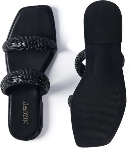 Sparkly Rhinestone Sandals for Women Bling Flat Sandals Dressy Glitter Sparkle Cute Strap Summer Slide Sandals for Dress Wedding Bridesmaid in Kuwait