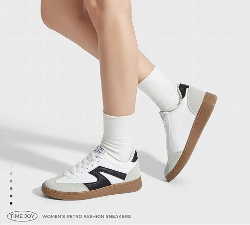Women's Retro Sneakers Vintage Leather & Suede Patchwork Casual Shoes with Recyclable Material Insole Trendy Non-Slip Cushion for Streetwear & Daily Outfits in Saudi Arabia