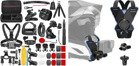 Neewer 50 in 1 Action Camera Accessories Kit & Motorcycle Helled Helment Chin Strap Mount ، متوافق مع GoPro Hero DJI Osmo Insta360 SJCAM DBPOWER AKASO ECTING APEMAN WIMIUS QUMOX LIGHTDOW CAMPARK in Saudi Arabia
