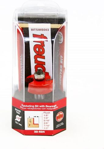 Freud Depth Rabbeting Bit with Interchangeable Bearings and Wrench for Furniture Makers, Cabinetmakers And Carpenters - 1/2" Height, 1-3/8" Dia., 2-1/4" Length, 1/2" Shank - 32-524 in Saudi Arabia