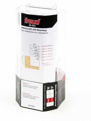 Freud Depth Rabbeting Bit with Interchangeable Bearings and Wrench for Furniture Makers, Cabinetmakers And Carpenters - 1/2" Height, 1-3/8" Dia., 2-1/4" Length, 1/2" Shank - 32-524 in Saudi Arabia