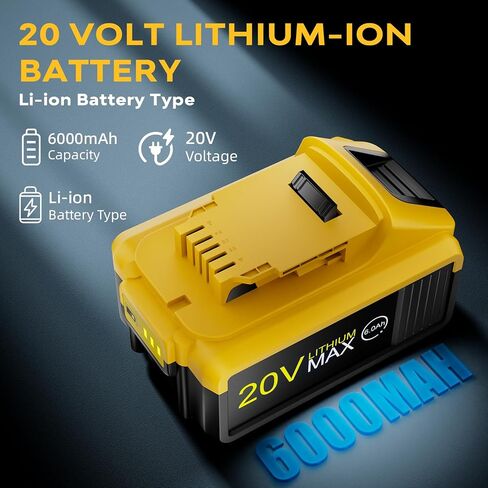 2 -pack 6.0AH 20V MAX LITHIUM -ion بطاريات DEWALT - استبدال DCB201 ، DCB200 ، DCB205 ، DCB206 ، DCB207 DEWALT بطارية - متوافقة مع أدوات البطارية DEWALT 20V MAX MAX in Saudi Arabia