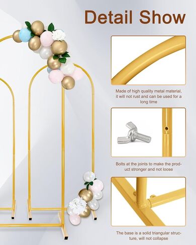 Metal Arch Backdrop stand Set of 3 6FT/5FT/4FT, Gold Wedding Arch Backdrop Stand, Wedding Arched Stand Frame for Birthday Party Baby Shower Graduation Decoration in Saudi Arabia