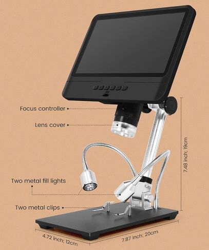 8.5 "مجهر رقمي LCD مع جهاز التحكم عن بعد سلكي ، تكبير 50 ​​× 1200X ، دقة 12 ميجابكسل ، حامل معدني ، مصابيح LED قابلة للتعديل ، لحام دائرة PCB العملة المعدنية in Saudi Arabia