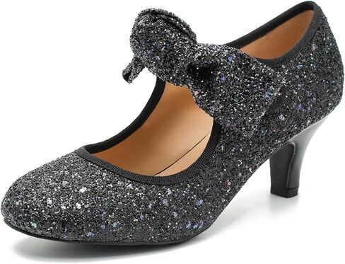 LIURUIJIA Women's Low Kitten Heels with Bow Mary Jane Sequin Pumps Comfortable Vintage Dance Wedding Dress Shoes in Saudi Arabia