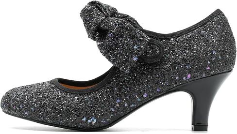 LIURUIJIA Women's Low Kitten Heels with Bow Mary Jane Sequin Pumps Comfortable Vintage Dance Wedding Dress Shoes in Saudi Arabia