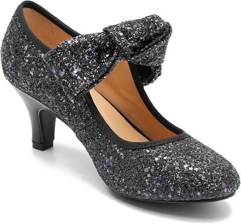 LIURUIJIA Women's Low Kitten Heels with Bow Mary Jane Sequin Pumps Comfortable Vintage Dance Wedding Dress Shoes in Saudi Arabia