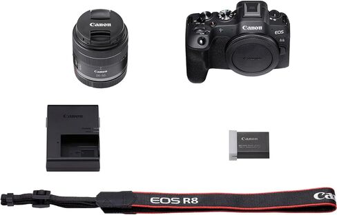 Canon EOS R8 Full Frame Plate Liremless Camera Body مع RF 24-50 مم F4.5-6.3 هو حزمة STM Lens 5803C012 مع حقيبة التصوير الفوتوغرافي DECO + ميكروفون + ترايبود + برنامج وملحقات. in Kuwait