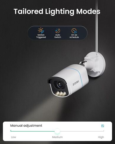 Zosi C186 4K ADD ON POE Security Camera ، Vision True Color Light Vision ، 8MP في الهواء الطلق CCTV ، AURORA LUM ، اكتشاف الشخص/المركبات ، الصوت ثنائي الاتجاه ، SPOTLIGHT SEREN (متوافق فقط على نفس العلامة التجارية 4K POE NVR) in Saudi Arabia