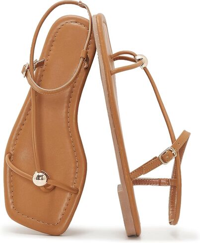 Strappy Flat Sandals for Women Open Square Toe Silver Ball Thong Sandal Summer Dressy Beach Flip Flop Slides in Kuwait