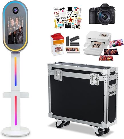 Magic Mirror Photo Booth مع الكاميرا والطابعة ، شاشة تعمل باللمس 15.6 بوصة ، كمبيوتر صغير مدمج ، حالة طيران ، التحكم عن بُعد-مثالي لحفلات الزفاف ، الحفلات والأحداث (أسود ، كاميرا+طابعة) in Kuwait